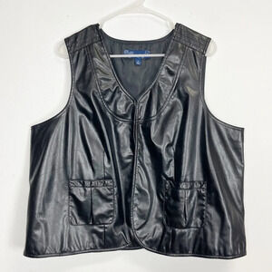 Susan Graver Style Faux Leather Vest Womens Size 1X Black